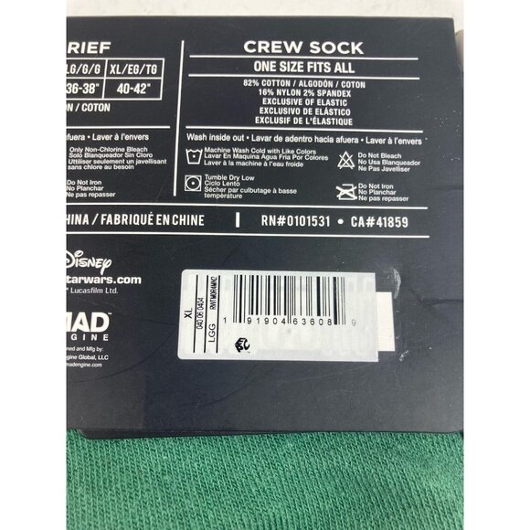 *New Disney Star Wars The mandalorian Boxer Brief Crew Sock Set Green Size XL - Picture 4 of 4